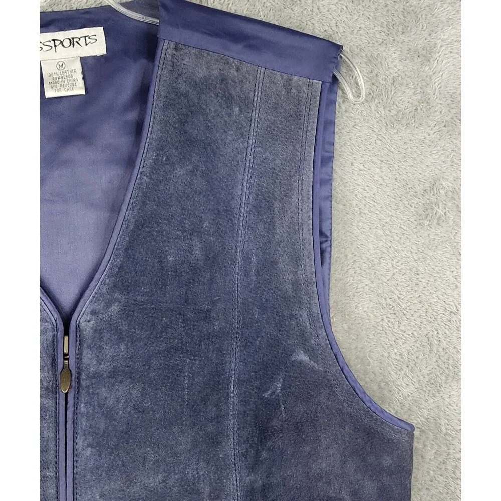 Passports Vest Skirt Set Womens Medium Blue Leather Full Zip Vintage Knee Length - Picture 14 of 16